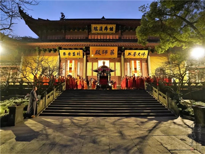 杭州灵隐寺在药师殿举行冬至"佛七"祈福法会之五大士瑜伽焰口佛事